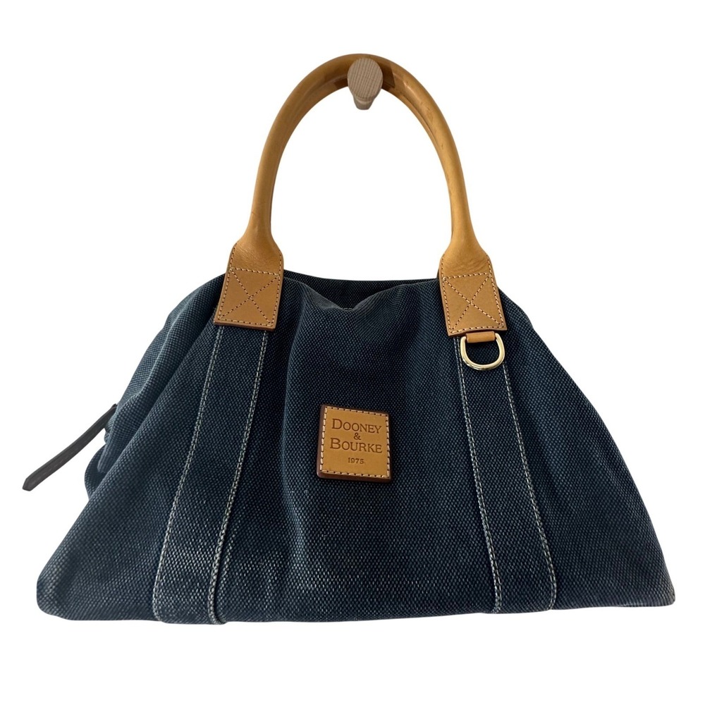 Dooney & Bourke Navy Blue Canvas Leather Trim Satchel Bag Duffel Handbag Vintage